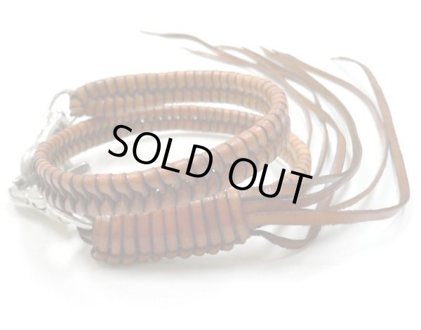 画像1: 牛革7本平編み込みウォレットチェーン　茶