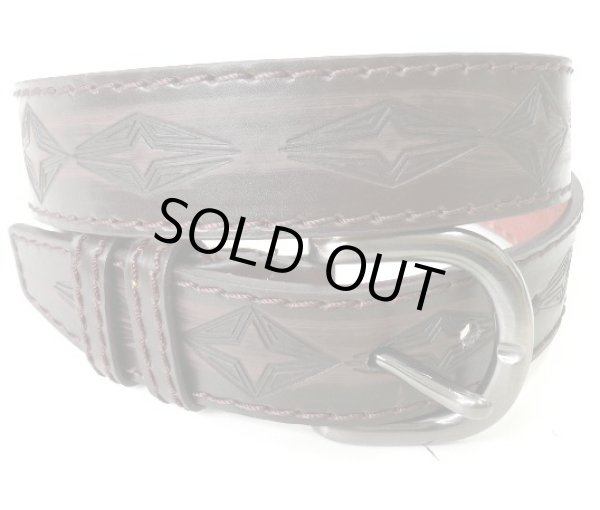 画像1: 牛革ダイヤ型押し　レザーベルト　こげ茶