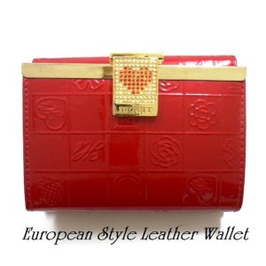 画像: HEARTハートラインストーン入り　ショート財布　レッド