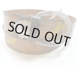 画像: 牛革カービング花柄　レザーベルト