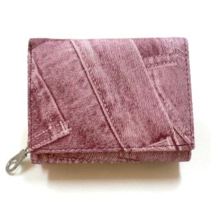 画像: デニム模様　ショート財布　レッド