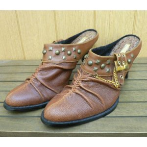 画像: 【アウトレット】スタッズチェーン付 ウエスタンミュール(茶)23.0-23.5
