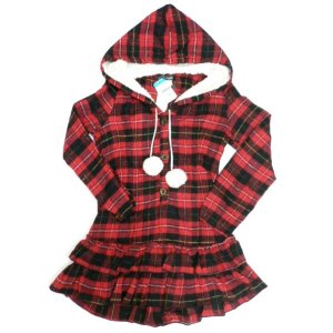 画像: 【アウトレット】girlstyleボア付 フードチェック柄 ワンピース(赤×黒)　Mサイズ
