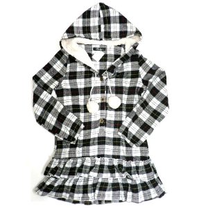 画像: 【アウトレット】girlstyleボア付 フードチェック柄 ワンピース(白×黒)　Mサイズ