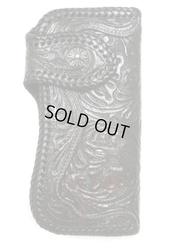 画像1: 牛革花柄カービング レザーウォレット