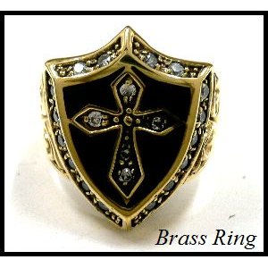 画像: Brassジルコニアシールド十字架紋章リング