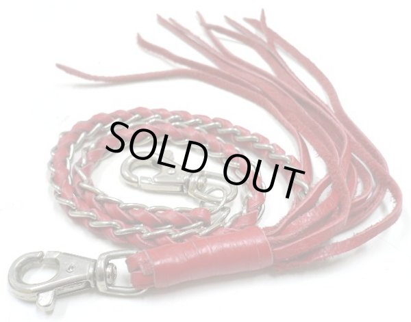 画像1: 牛革コンビメタルウォレットチェーン　赤