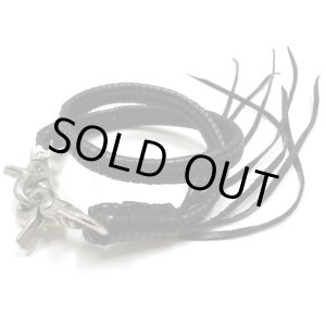 画像: 牛革7本平編み込みウォレットチェーン　黒