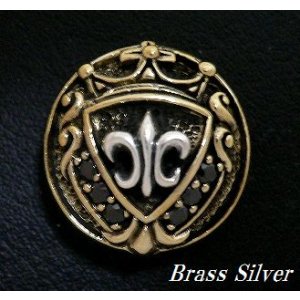 画像: ブラックジルコニア付フレアマークコンチョ　Brass×Silver925 　直径23mm