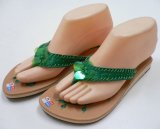 画像: 【アウトレット】バリ島産　刺繍ビーズサンダル緑　23.0-23.5相当
