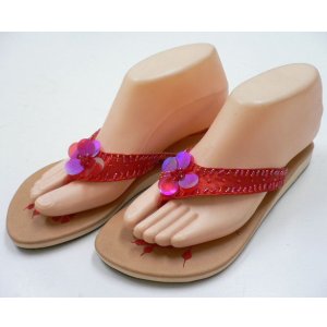 画像: 【アウトレット】バリ島産　刺繍ビーズサンダル赤　23.0-23.5相当