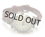 画像: 牛革スカルスタッズレザーウォッチ　レッド