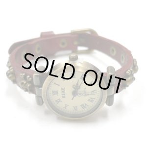 画像: 牛革スカルスタッズレザーウォッチ　レッド