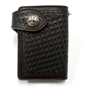 画像: 牛革カービングバスケット レザーウォレットこげ茶　ミドル