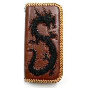画像: 牛革×エイ革スティングレイ黒龍　レザーウォレット