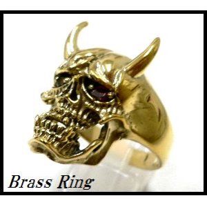 画像: Brassレッドジルコニア付き般若スカルリング