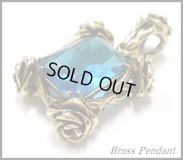 画像1: ブルージルコニア薔薇留めペンダント　