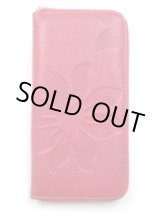 画像: 牛革花柄型押しレザーウォレット　ファスナータイプ　ピンク