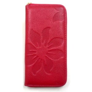 画像: 牛革花柄型押しレザーウォレット　ファスナータイプ　ピンク