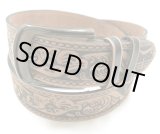 画像: 牛革カービング花柄バッファロー　レザーベルト