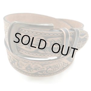 画像: 牛革カービング花柄バッファロー　レザーベルト