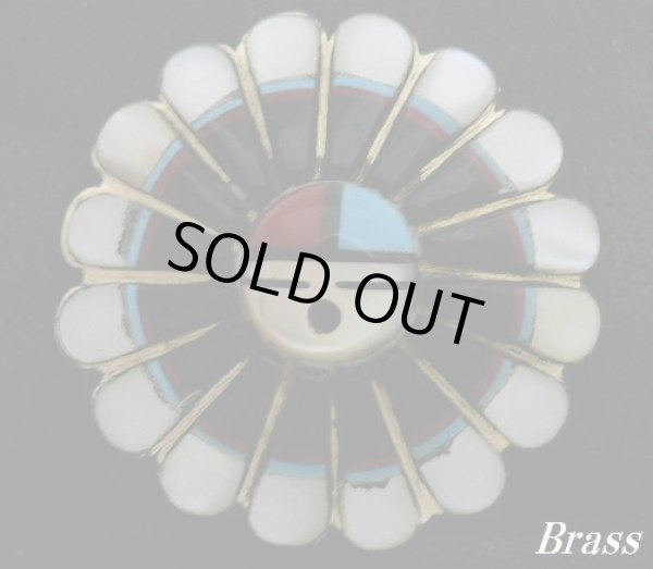 画像1: 太陽神サンフェイスmixストーン　ブラスコンチョ大　直径　36mm