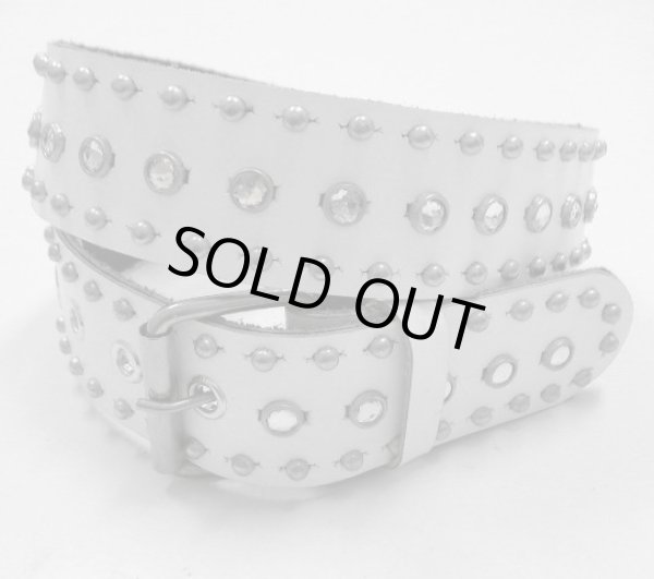 画像1: 牛革クリアストーンスタッズ　レザーベルト白