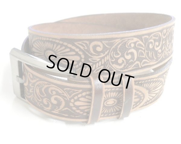 画像1: 牛革アラベスク型押し　レザーベルト　こげ茶