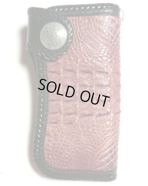 画像1: 牛革×ワニ革クロコダイル　レザーウォレット　パープル