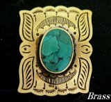 画像: ターコイズ付レクタングルプレート　ブラスコンチョ　直径31mm×25mm 