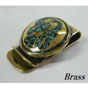 画像: ブラス製　ターコイズ入りココペリ マネークリップS