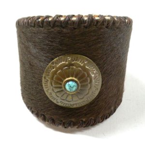 画像: 牛革×本ハラコ焦茶毛レザーブレス メタルコンチョ付