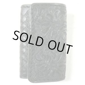 画像: 極厚牛革花柄カービング6連キーケース　黒