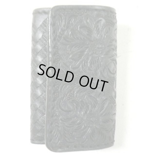 画像1: 極厚牛革花柄カービング6連キーケース　黒