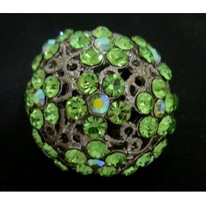 画像: メタルコンチョ　ループ式アラベスクボール　グリーンラインストーン　直径27mm