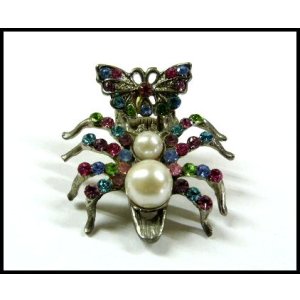 画像: ラインストーン ヘアクリップ 蝶＆蜘蛛typeD