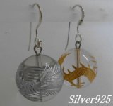 画像: シルバー925フックピアス　16mm玉水晶　金箔彫り龍×銀箔彫り鳳凰