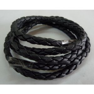 画像: 牛革4mm編み紐黒100cm レザークラフト材料