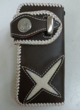 画像: 牛革×エイ革スティングレイ十字　レザーウォレット　茶