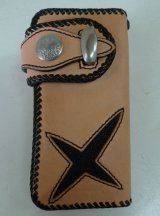 画像: 牛革×エイ革スティングレイ十字　レザーウォレット ヌメ