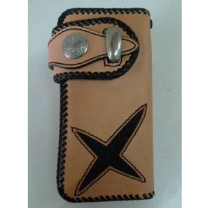 画像: 牛革×エイ革スティングレイ十字　レザーウォレット ヌメ