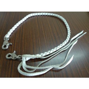画像: 牛革4本編みウォレットチェーン　白