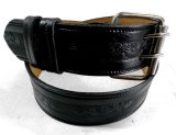 画像: 牛革花柄型押しレザーベルト　Wバックル