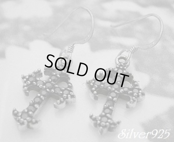 画像1: シルバーピアス　クロスブラックジルコニア