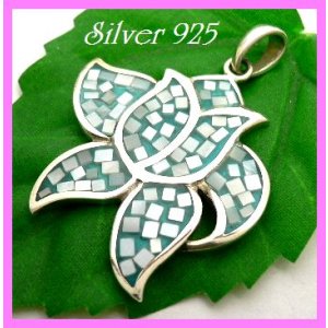 画像: シェルペンダント　花ブルー