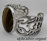 画像: 【alpha silver】サイドスコーピオン天然石彫りタイガーアイバングル 