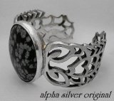 画像: 【alpha silver】サイドスコーピオン天然石スノーフレークオブシディアンバングル