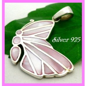 画像: シェルペンダント　蝶ピンク