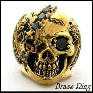 画像: Brassパイレーツスカルオニキスリング