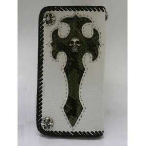 画像: 牛革×蛇革パイソンクロス　レザーウォレット　silverスカル付
